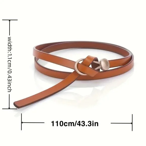 Belt No hole Knotted Adjustable Trendy Brown Button Loop Hole-Less Pu Leather - Picture 5 of 5